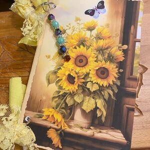 Sunflower Handmade Junk Journal with Beaded Charm